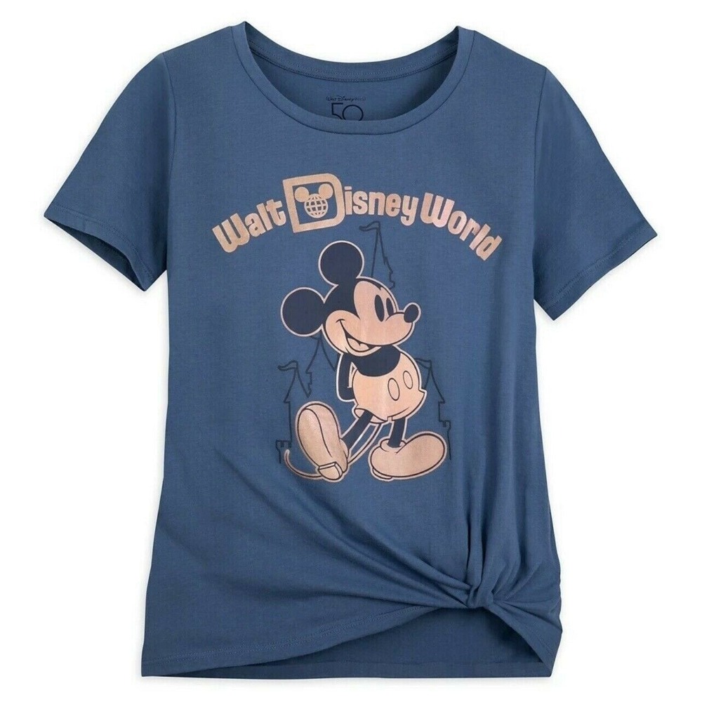 Theme Park Mickey Mouse T-Shirt Sl Blue Rose Gold Side Knot Tee Disneycore